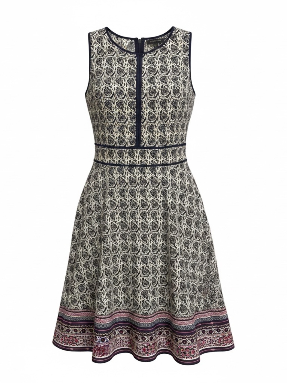 The Limited Navy and Cream Sleeveless Fit-and-Flare Dress with Pink Border